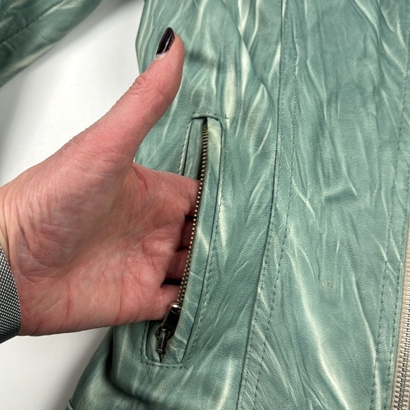 Sabani turquoise white marbled leather jacket made in Italy size xxs - Picture 4 of 15